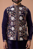Royal Purple Embroidered Nehru Jacket Kurta Set