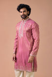 Royal Pink Tissue Embroidered Festive Kurta