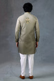 Olive Embroidered Nehru Jacket Kurta Set for Men