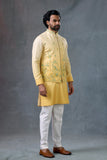 Mustard Embroidered Nehru Jacket Kurta Set for Men