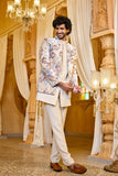Beige Embroidered Indo-Western Suit for Men