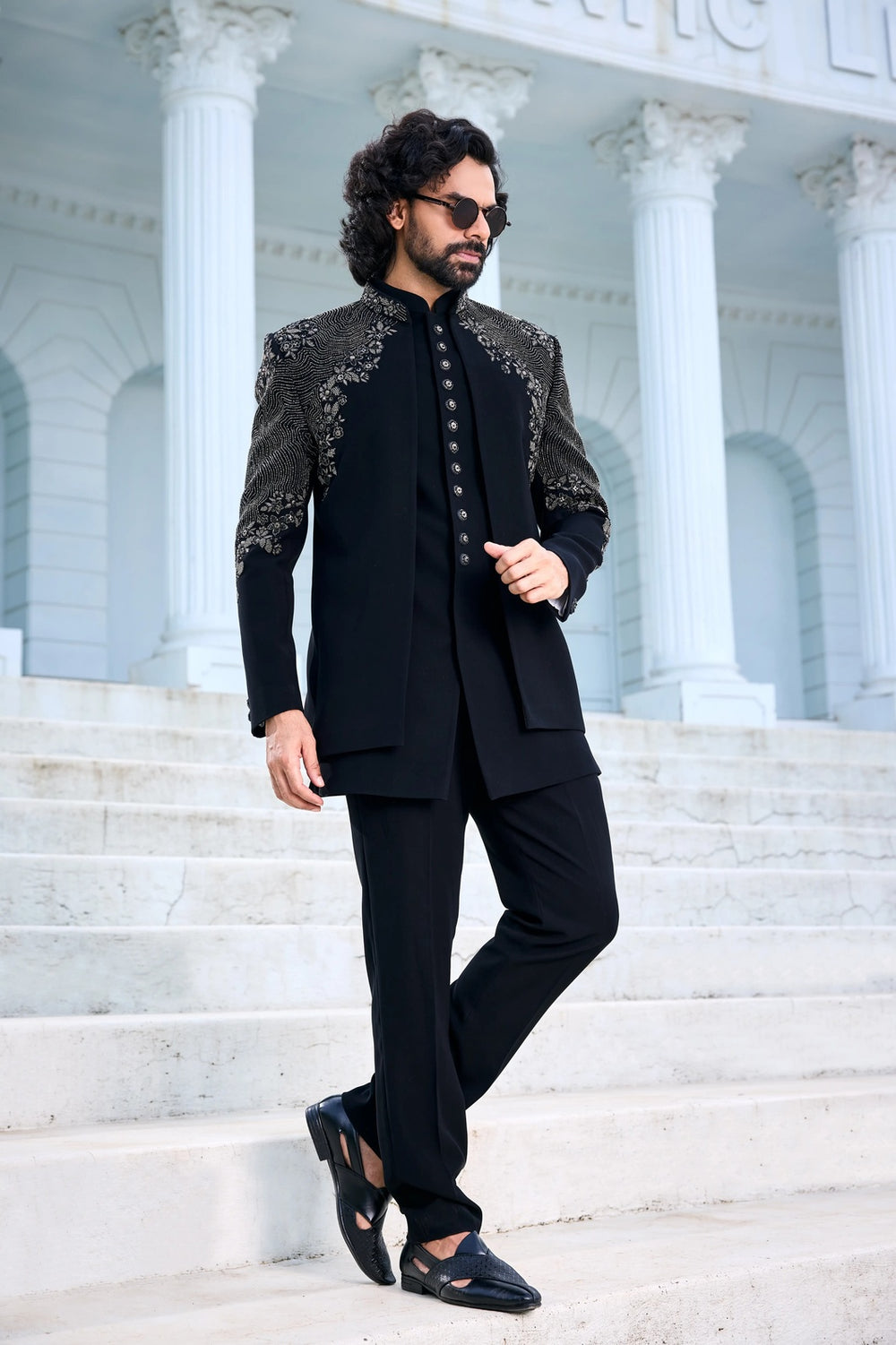 Black Indo-Western with Silver Embroidery