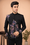 Classic Black Floral Embroidered Jodhpuri Suit for Men