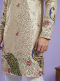 Designer Champagne Beige Embroidered Kurta for Men