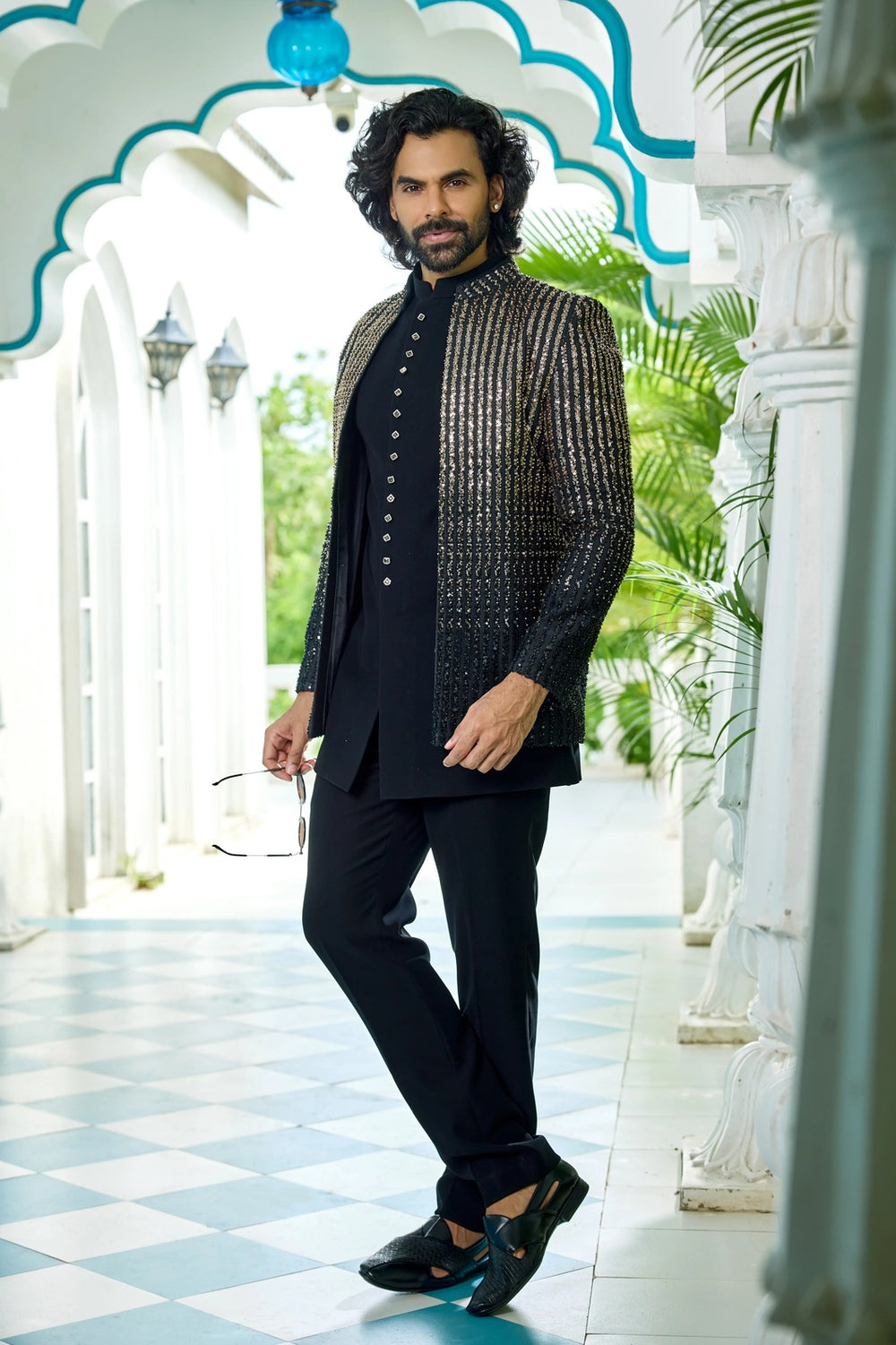 Designer indo-western - Black Indo-Western with Metallic Embroidered Jacket