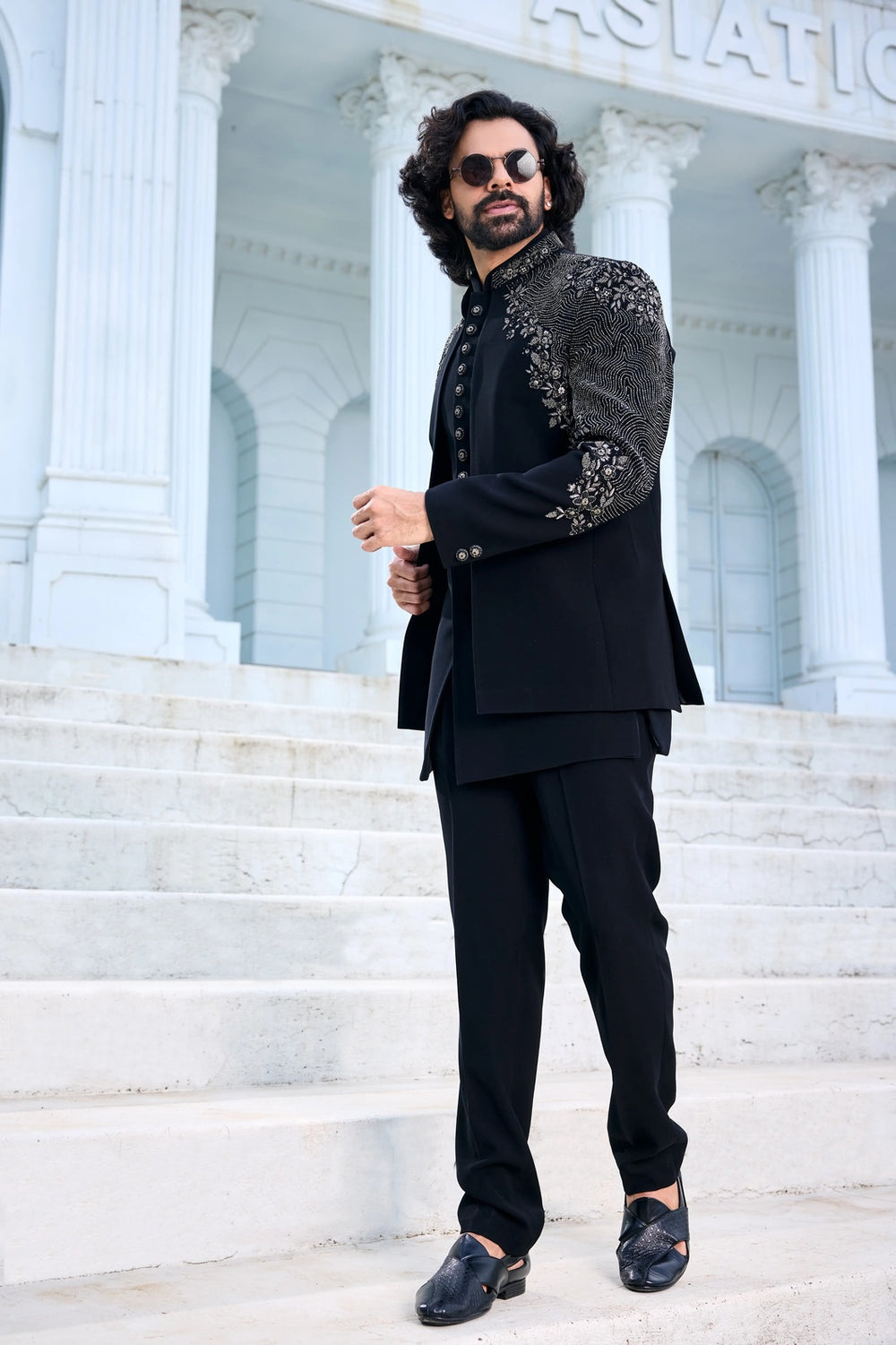 Designer indo-western kurta - Black Indo-Western with Silver Embroidery