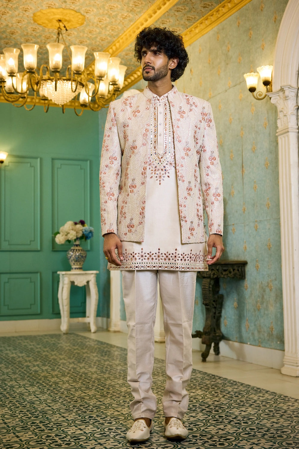 Designer indo-western kurta - Cream Serenity Indo-Western