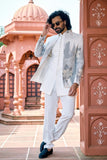 Designer indo-western kurta - Ivory Silver Metallic Handwork Indo-Western