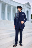 Designer indo-western kurta - Navy Blue Indo-Western with Multicolour Floral Embroidery
