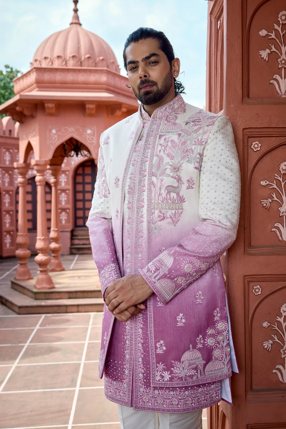 Designer indo-western - Ombre Pink Embroidered Indo-Western for Men