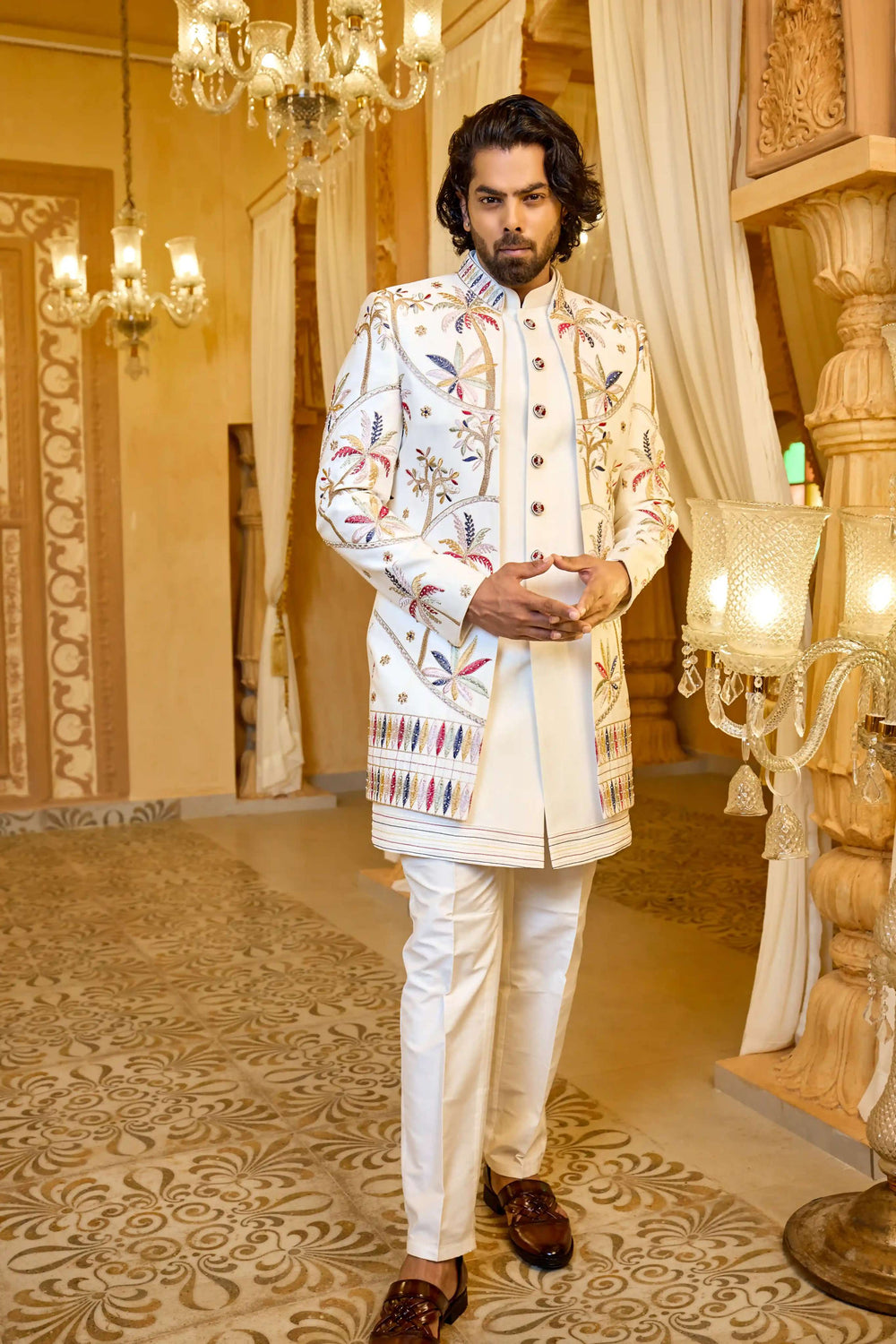 Designer indo-western - Royal Blossom Indo-Western in Ivory White