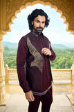 Designer indo-western - Wine Eagle Motif Short Jacket Indo-Western Set