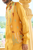 Designer jacket kurta - Mustard Yellow Floral Embroidered Jacket Set