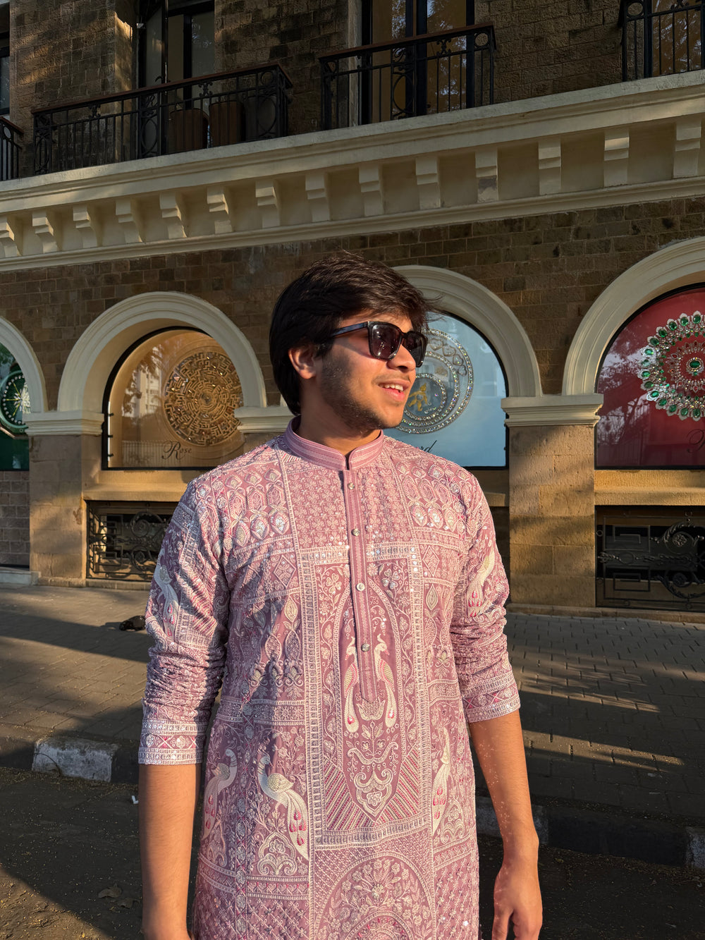 Designer Kurta – Pastel Pink Embroidered Kurta for Men