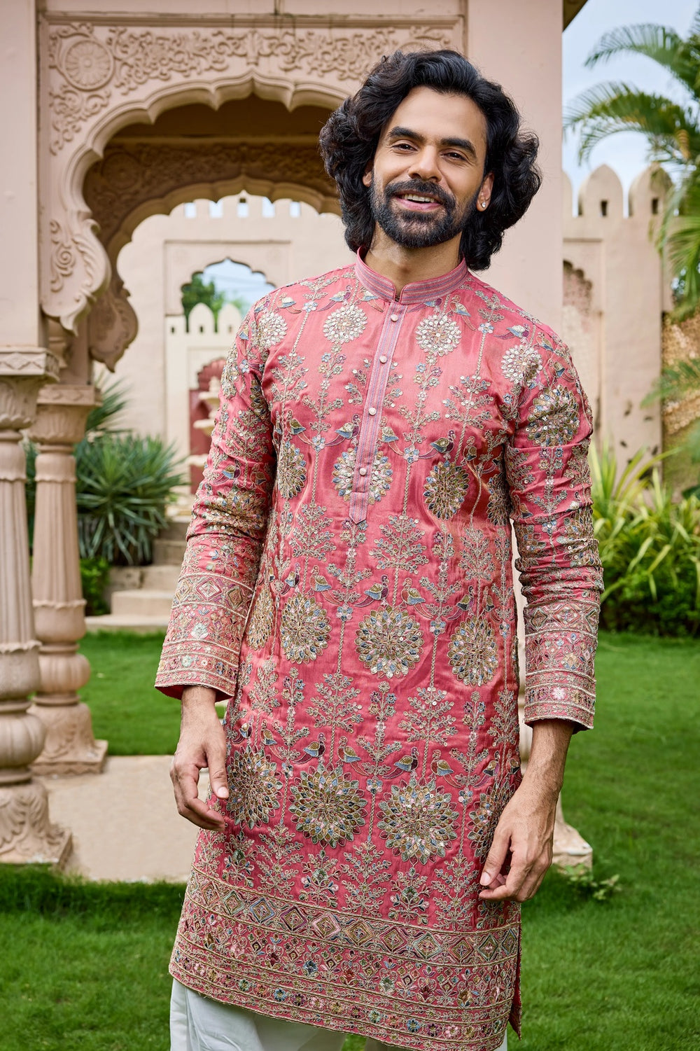 Designer Kurta Set – Peach Pink Embroidered Kurta Set