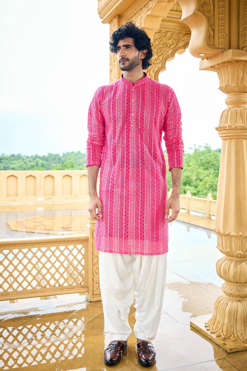 Designer men pink radiance kurta