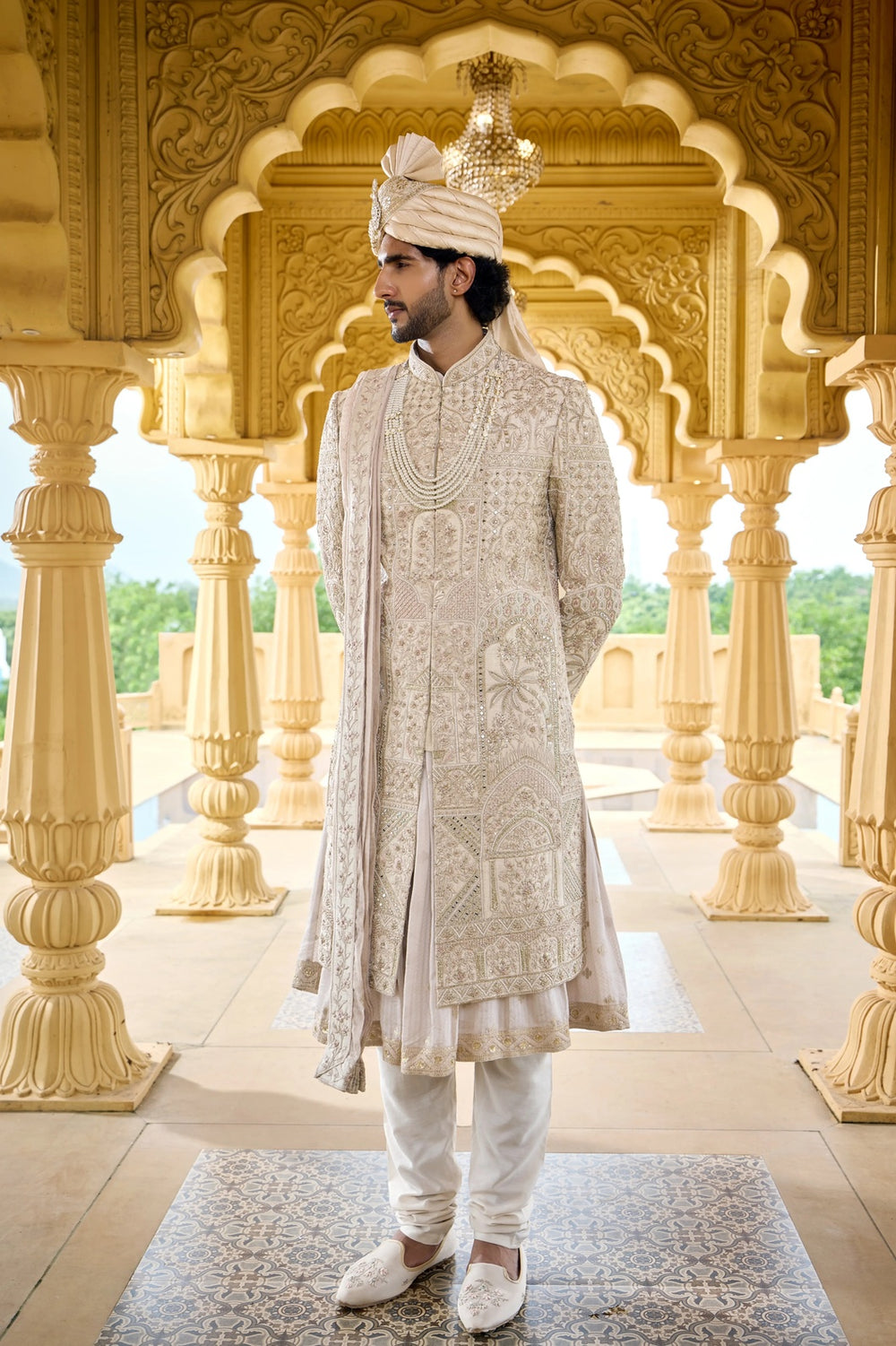 Designer sherwani - Ivory Jardozi Embroidered Groom Sherwani