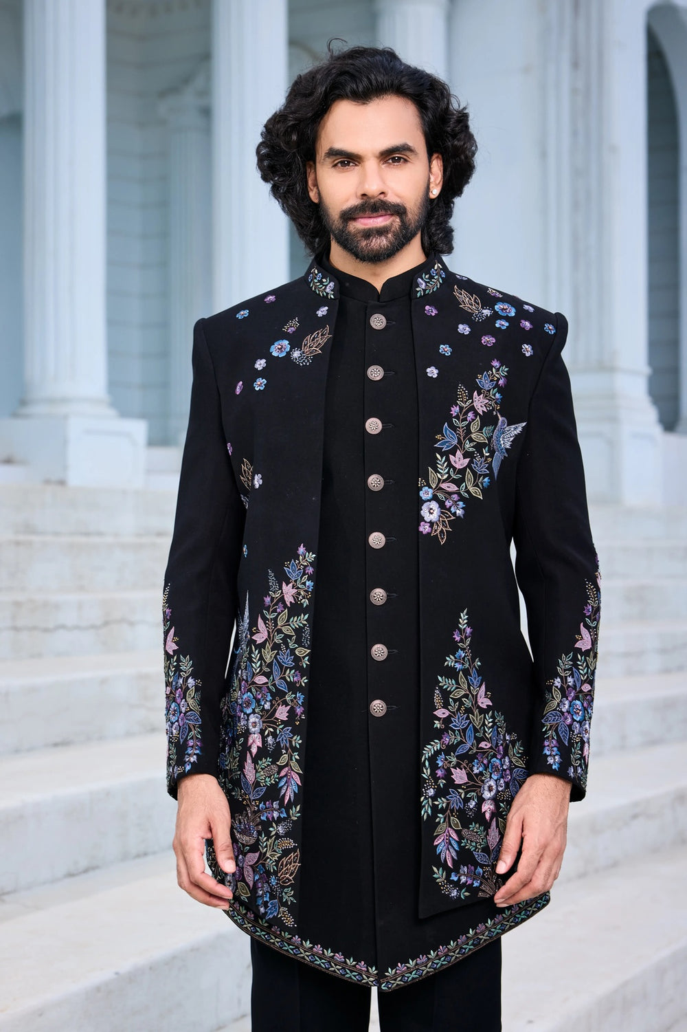 Embroidered indo-western kurta - Black Orchid Regal Indo-Western