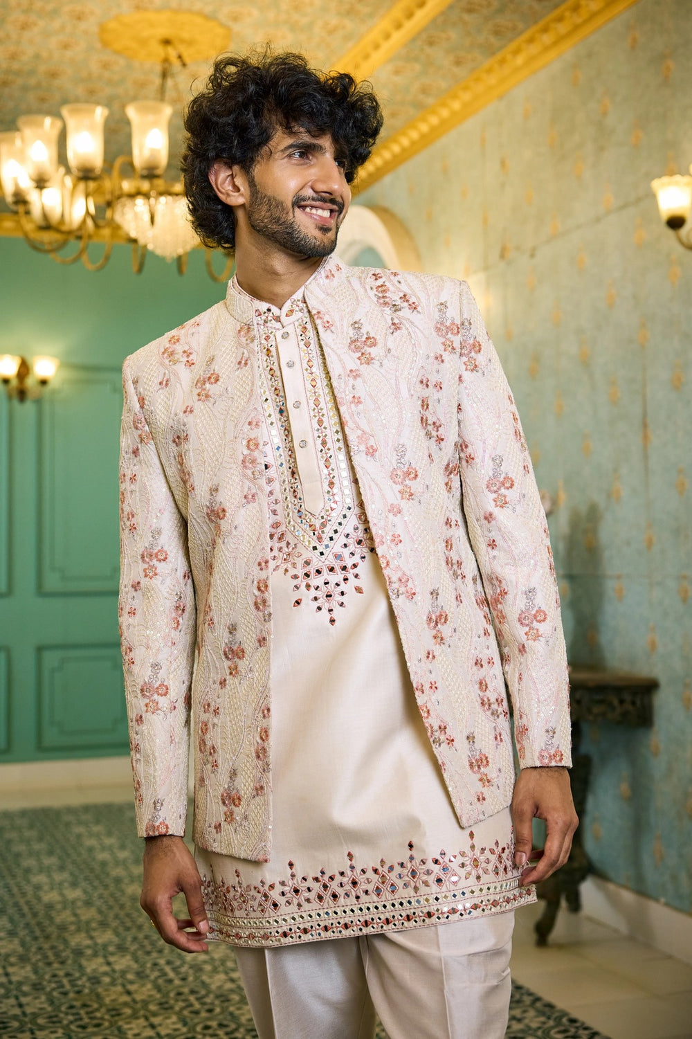 Embroidered indo-western kurta - Cream Serenity Indo-Western