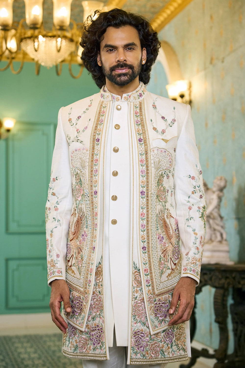 Embroidered indo-western kurta - Ivory Regal Tapestry Indo-Western