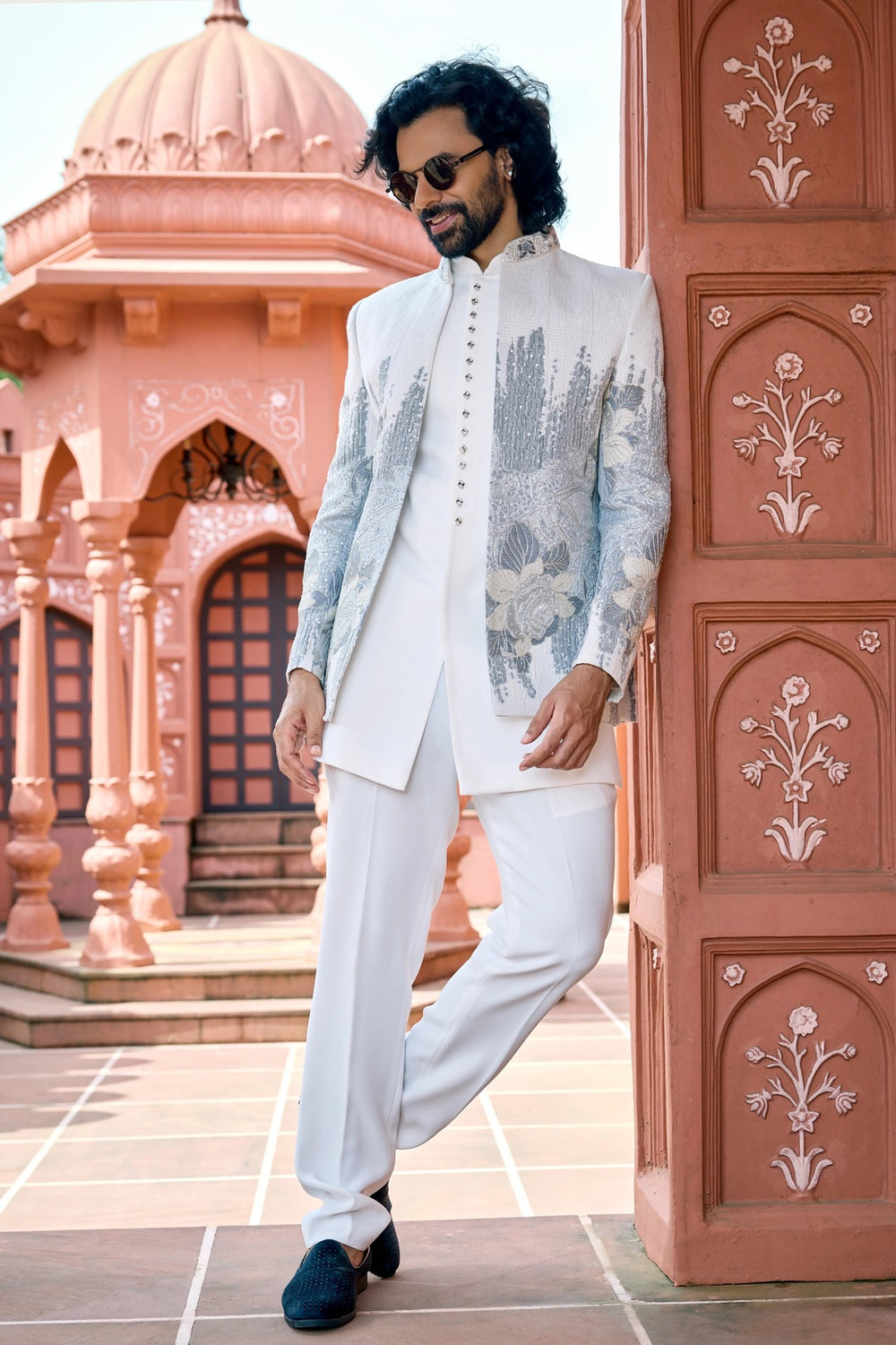 Embroidered indo-western kurta - Ivory Silver Metallic Handwork Indo-Western