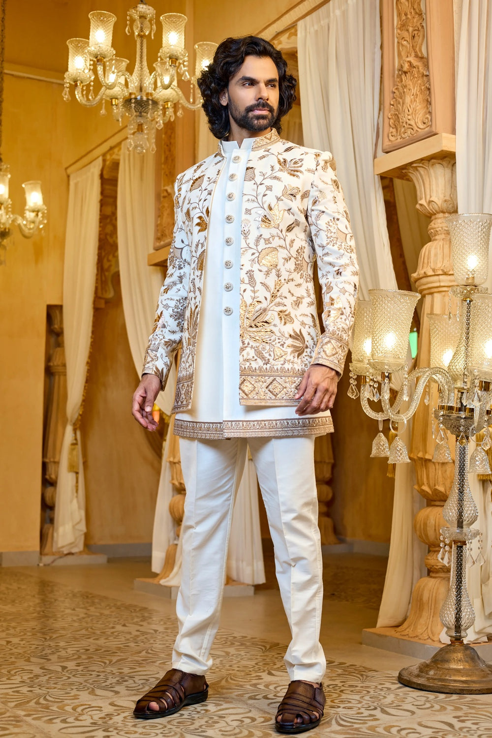 Ethnic indo-western - Ivory Gold Regal Indo-Western for Men
