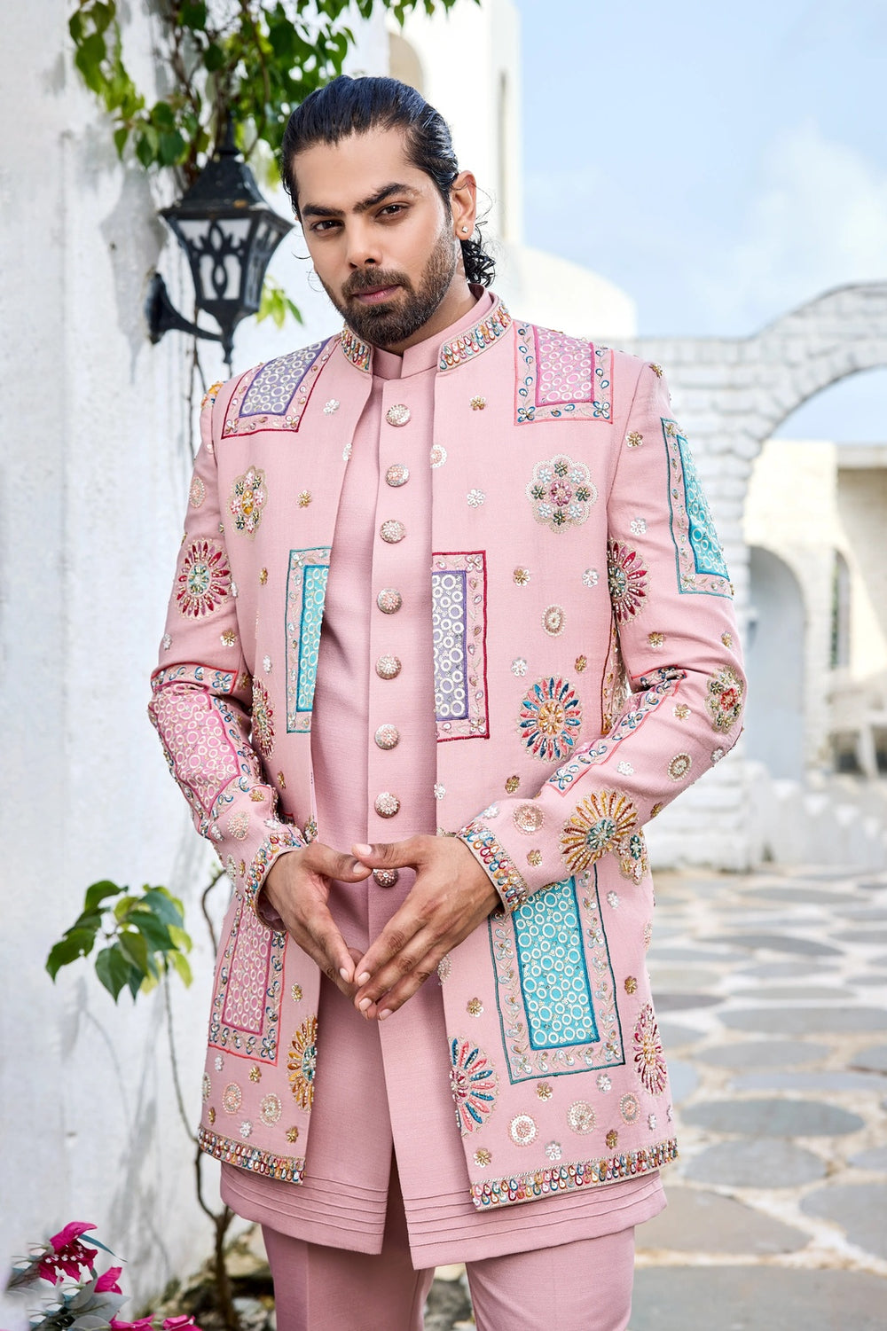 Ethnic indo-western kurta - Blush Pink Embroidered Indo-Western for Men