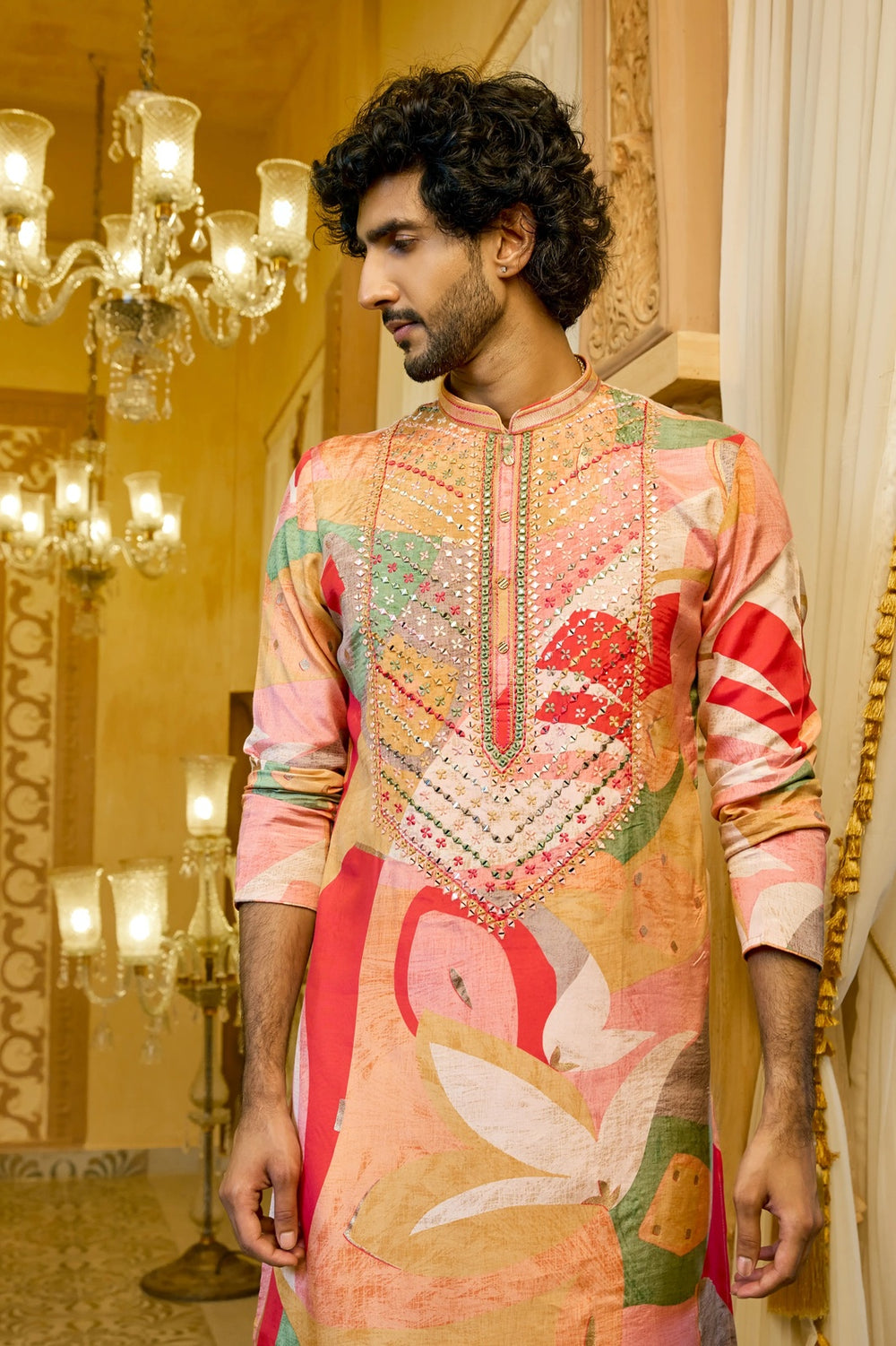 Ethnic Kurta – Festive Radiance Mirror Work Kurta for Men