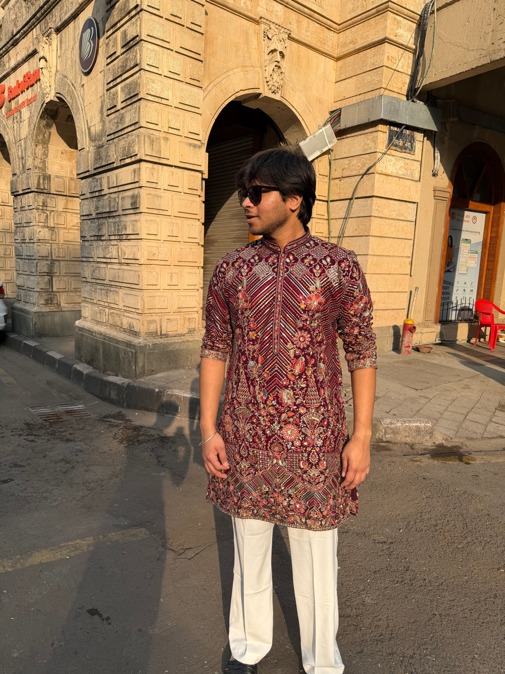 Ethnic Kurta for Men – Maroon Heavy Embroidered Kurta for Men