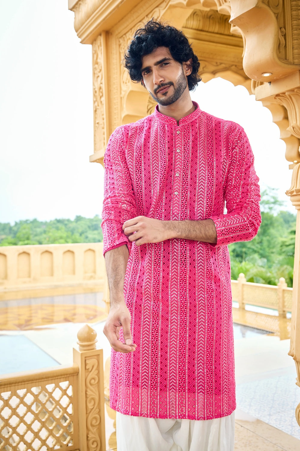 Ethnic kurta pink radiance men with dupatta