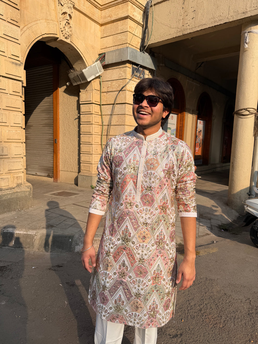 Ethnic kurta set ivory multicolor embroidered men