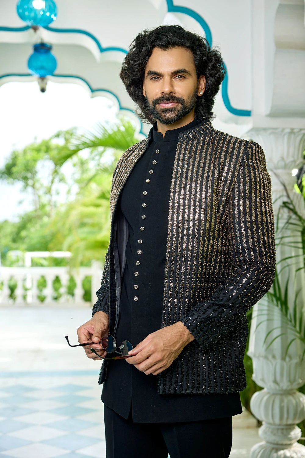Festive indo-western - Black Indo-Western with Metallic Embroidered Jacket