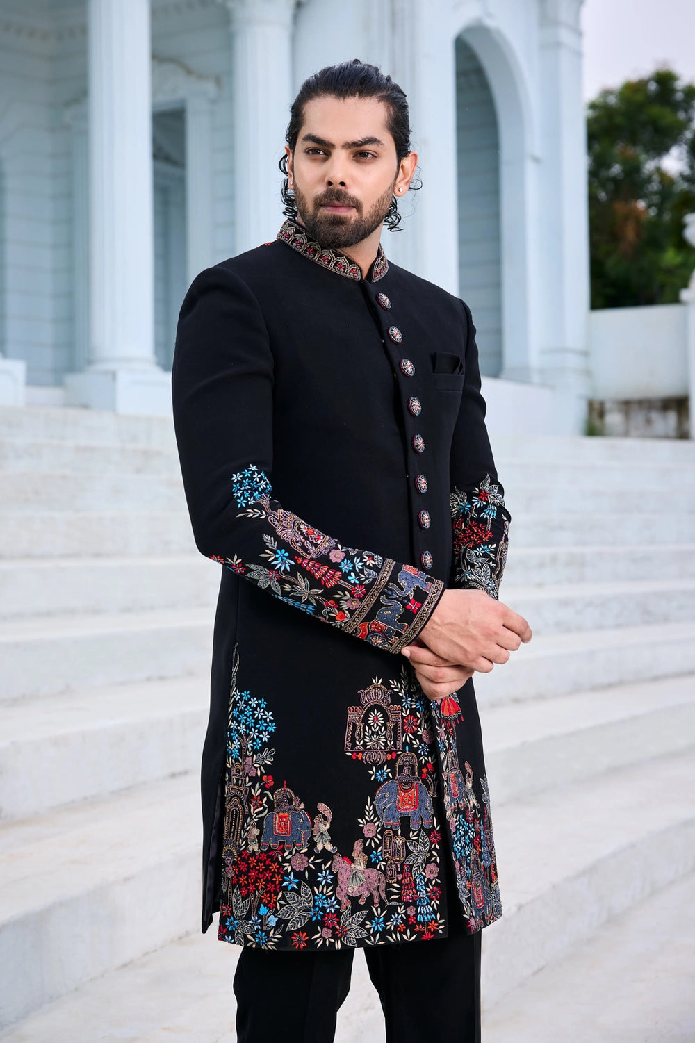Festive indo-western kurta - Black Indo-Western with Multicolour Handwork