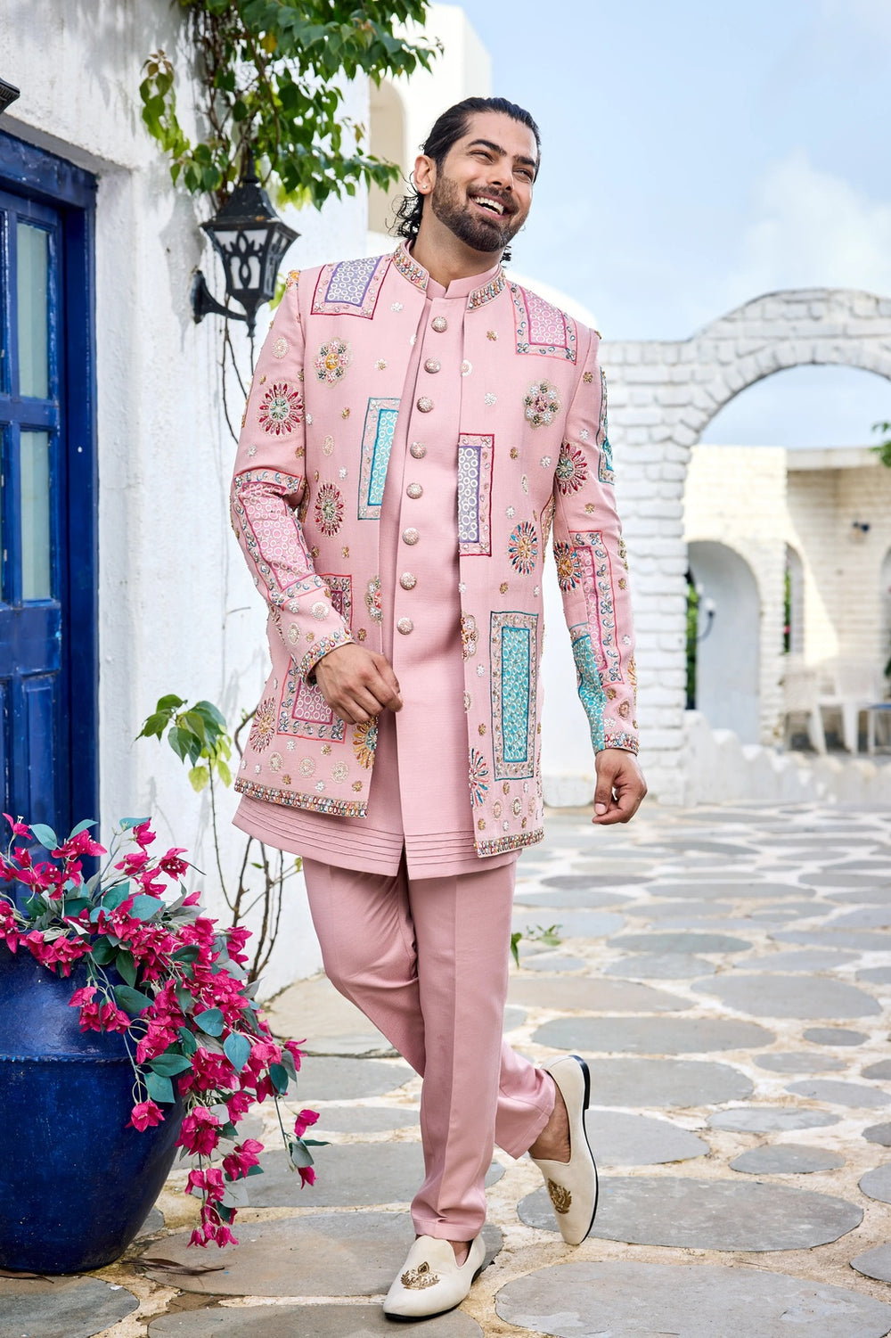 Festive indo-western kurta - Blush Pink Embroidered Indo-Western for Men