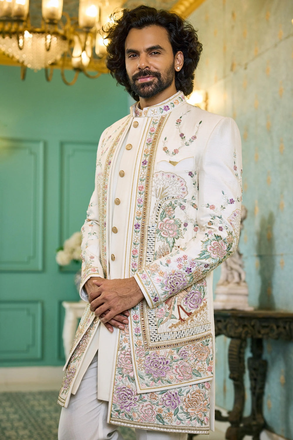 Festive indo-western kurta - Ivory Regal Tapestry Indo-Western