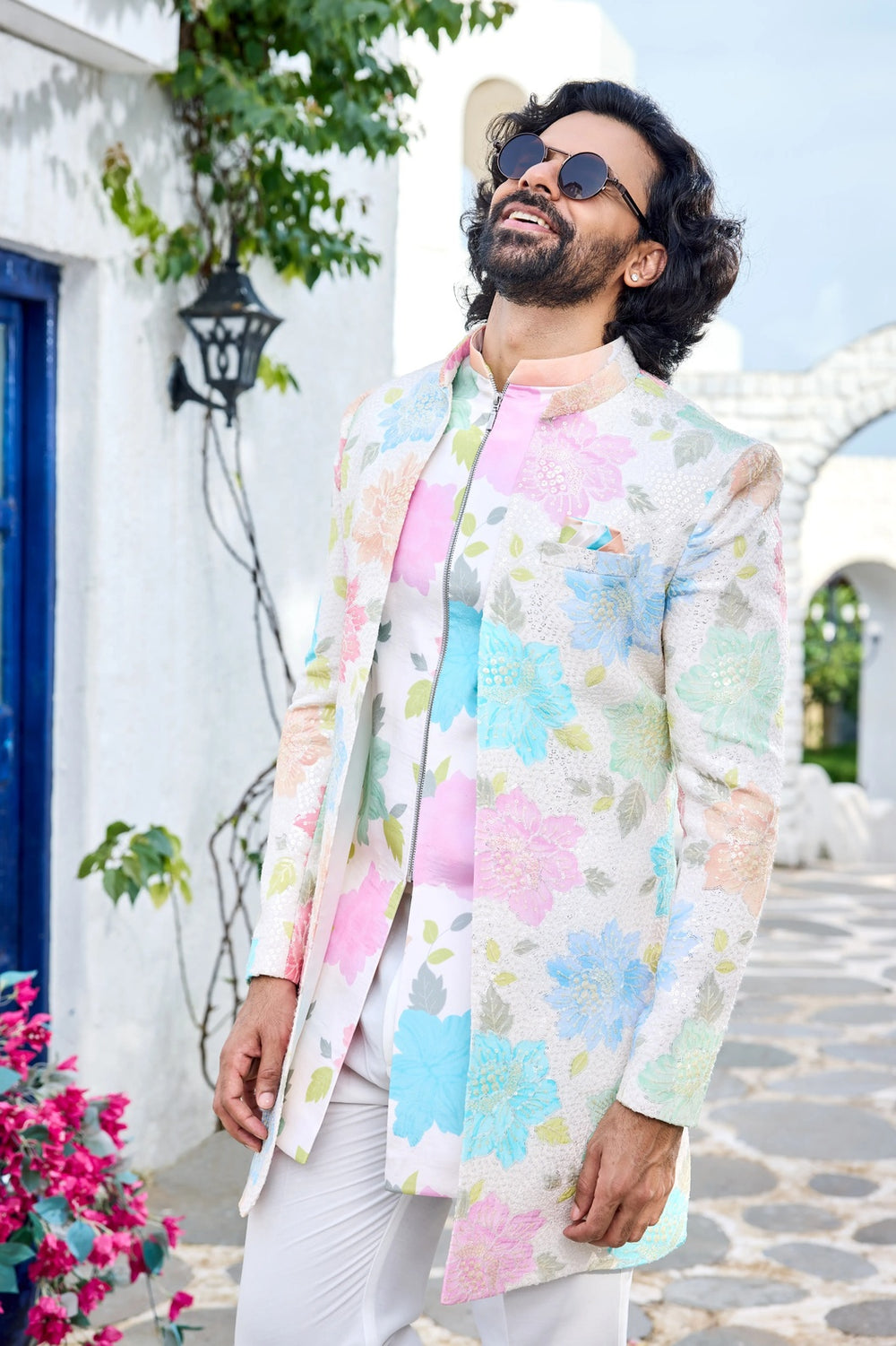 Festive indo-western kurta - Pastel Floral Printed Indo-Western for Men