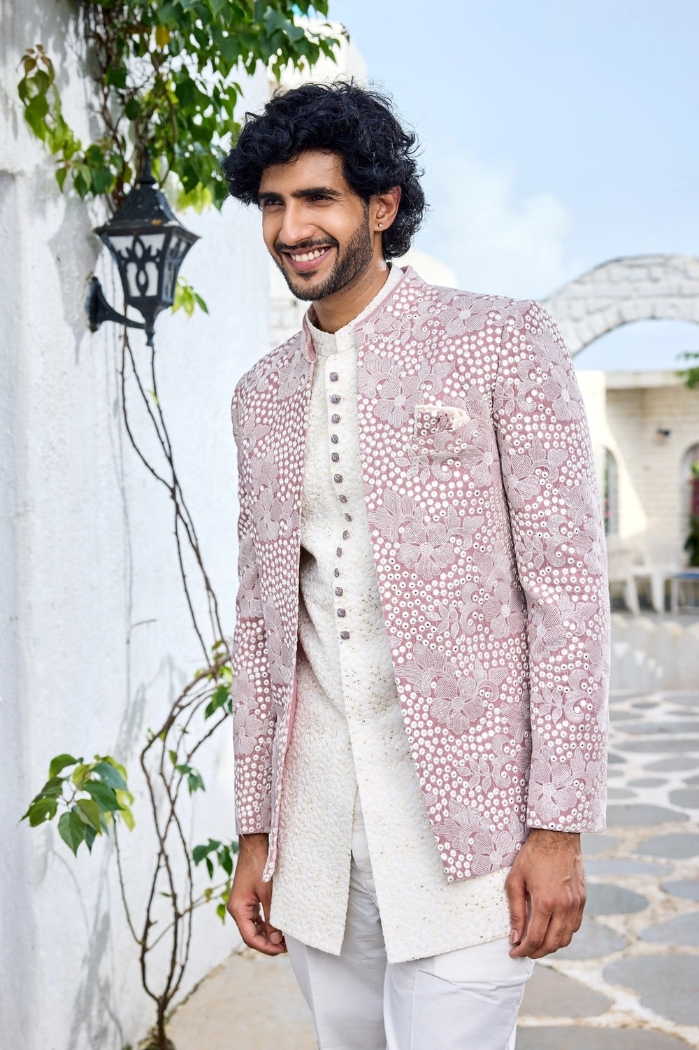 Festive indo-western kurta - Pastel Pink Floral Embroidered Indo-Western