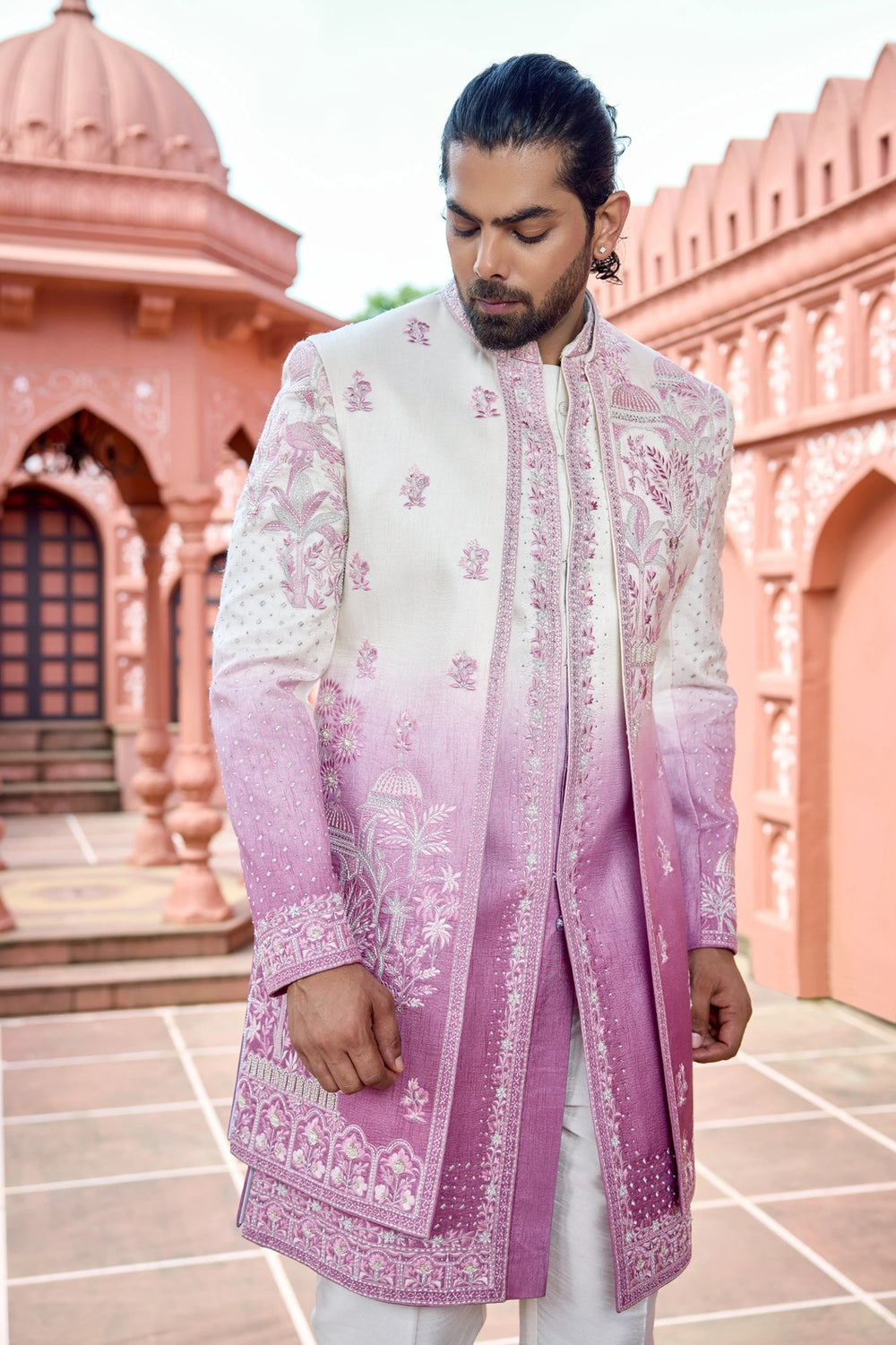 Festive indo-western - Ombre Pink Embroidered Indo-Western for Men