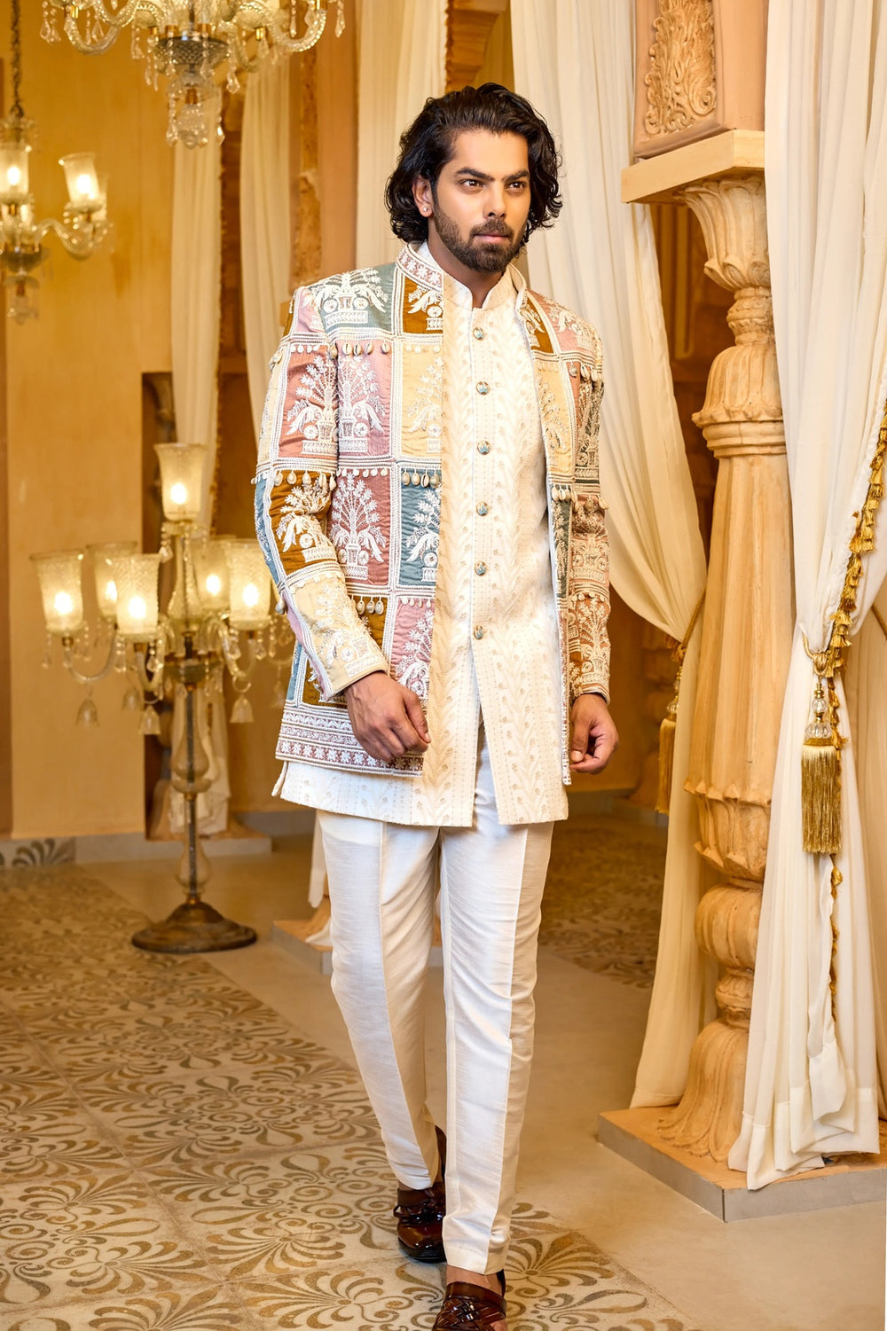 Festive indo-western - Regal Mosaic Indo-Western in Ivory Cream