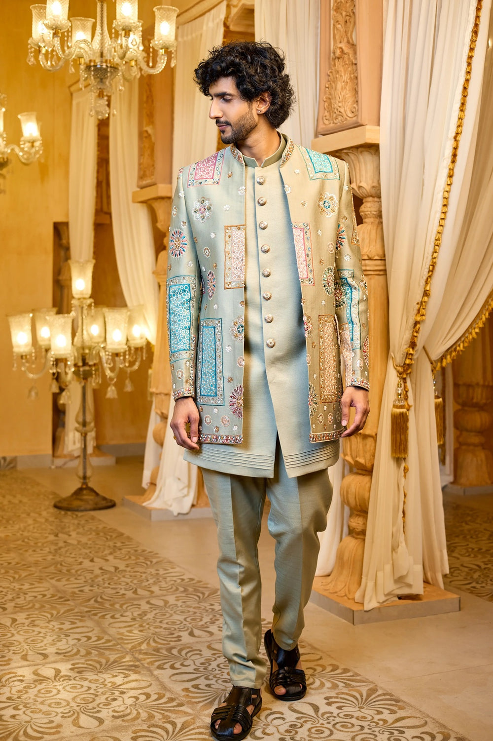 Festive indo-western - Sage Royale Patchwork Indo-Western