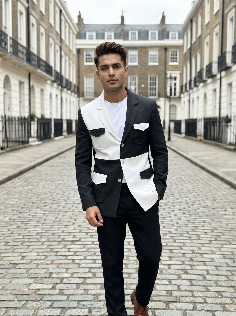 Grey and White Designer Blazer for Men