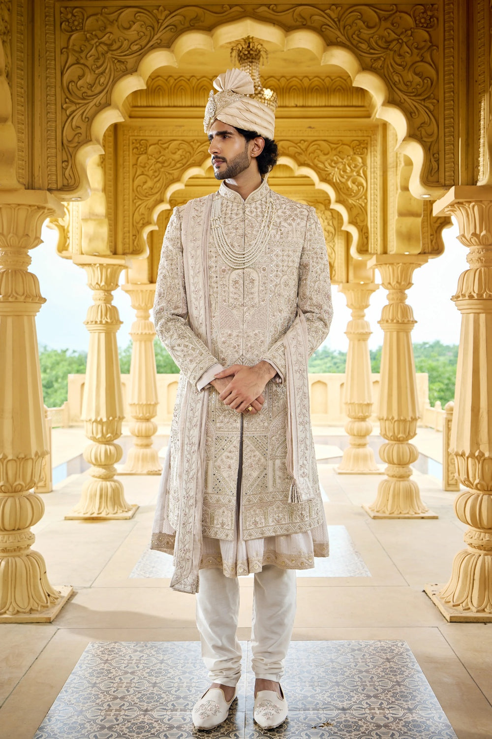 Ivory Jardozi Embroidered Groom Sherwani