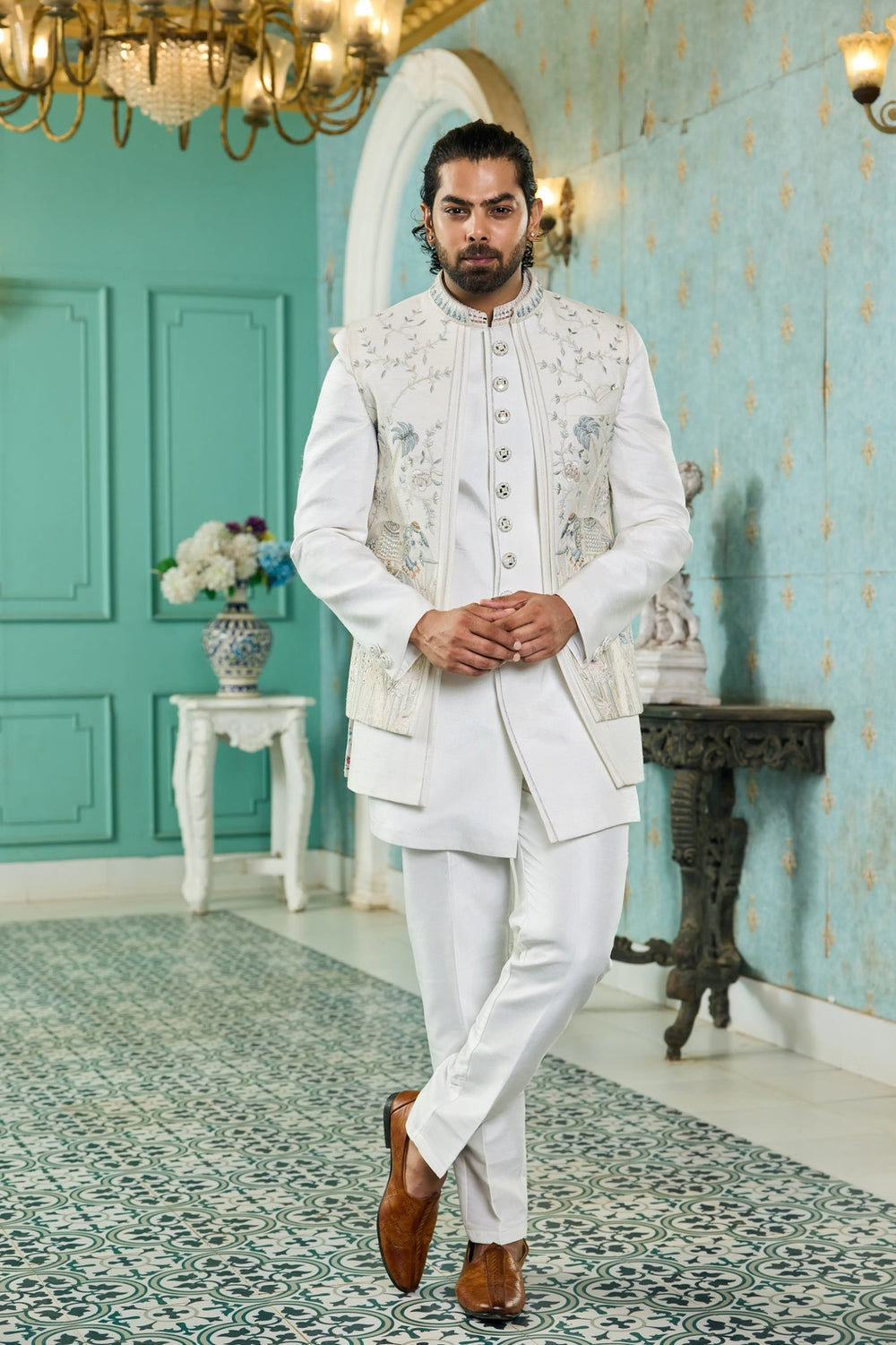 Ivory Pastel Handwork Indo-Western