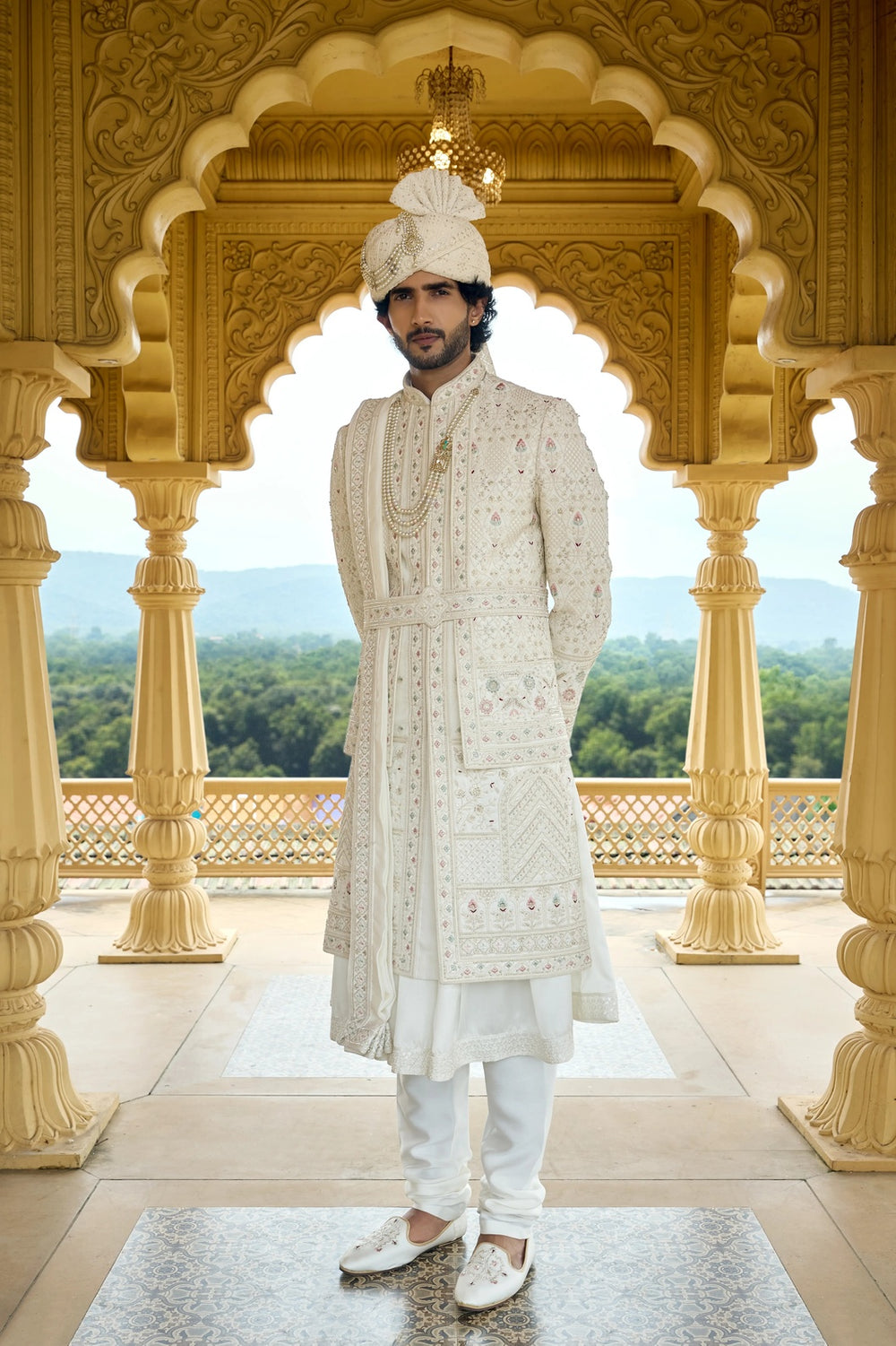 Ivory Regal Anarkali Sherwani with Dupatta