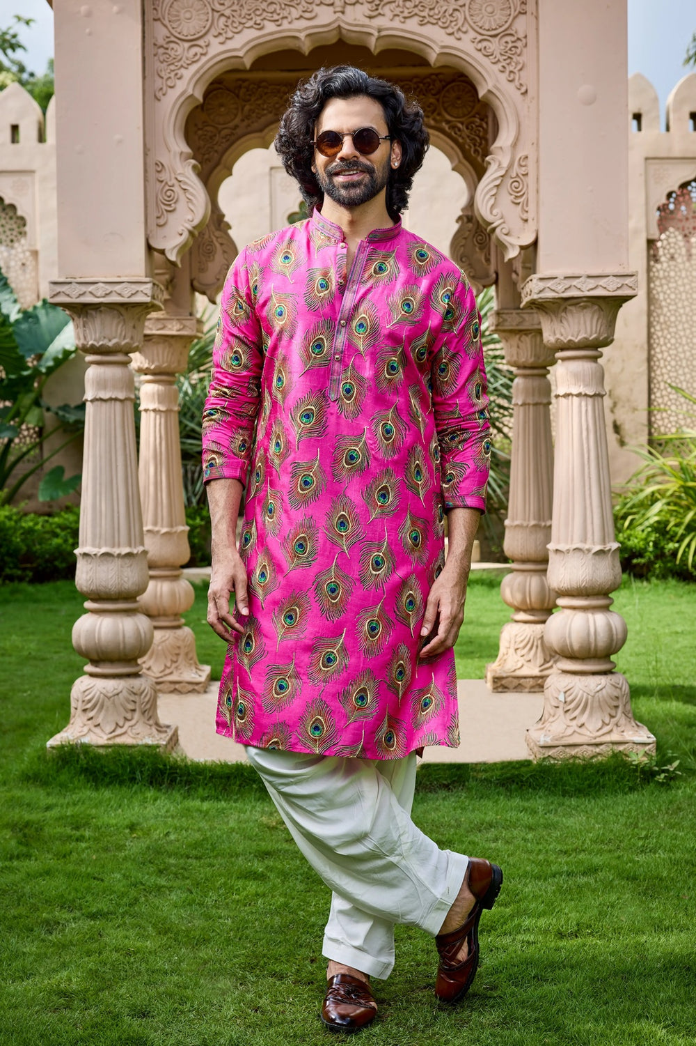 Kurta Collection – Hot Pink Peacock Feather Kurta Set