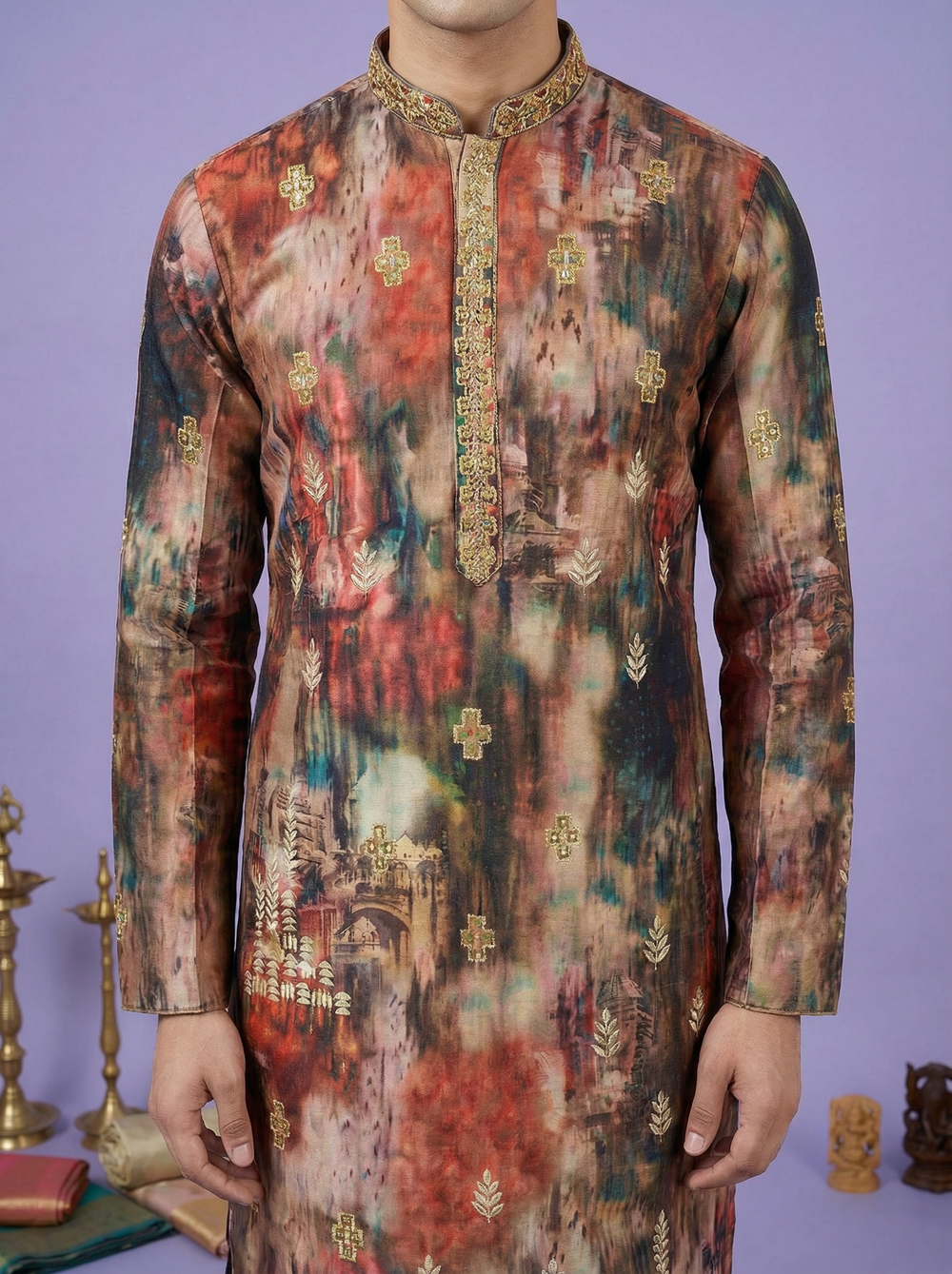 Kurta Collection – Mens Multi-Color Abstract Printed Kurta