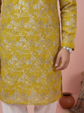 Kurta collection - Mustard Yellow Woven Pattern Kurta for Men