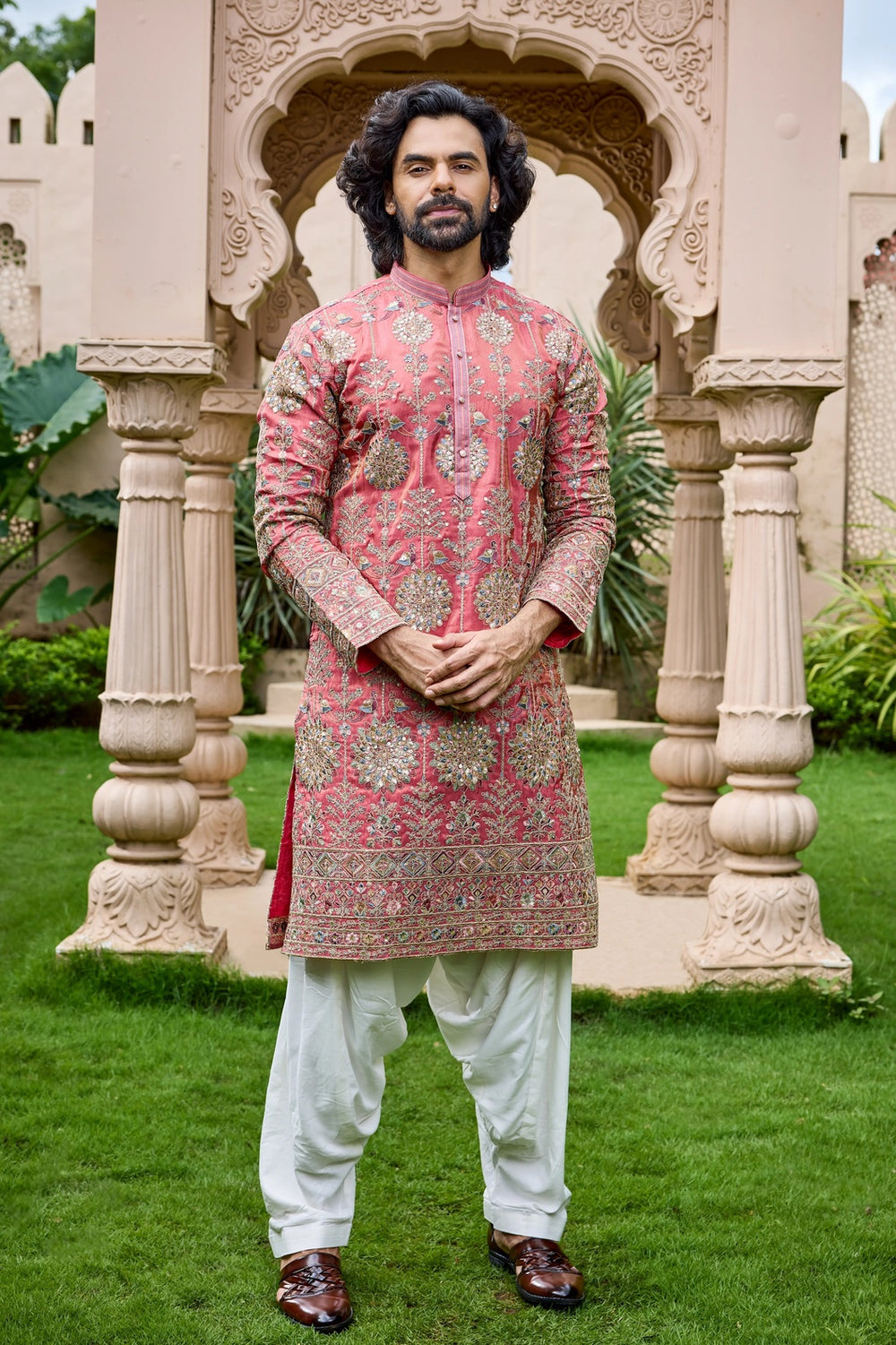 Kurta Collection – Peach Pink Embroidered Kurta Set