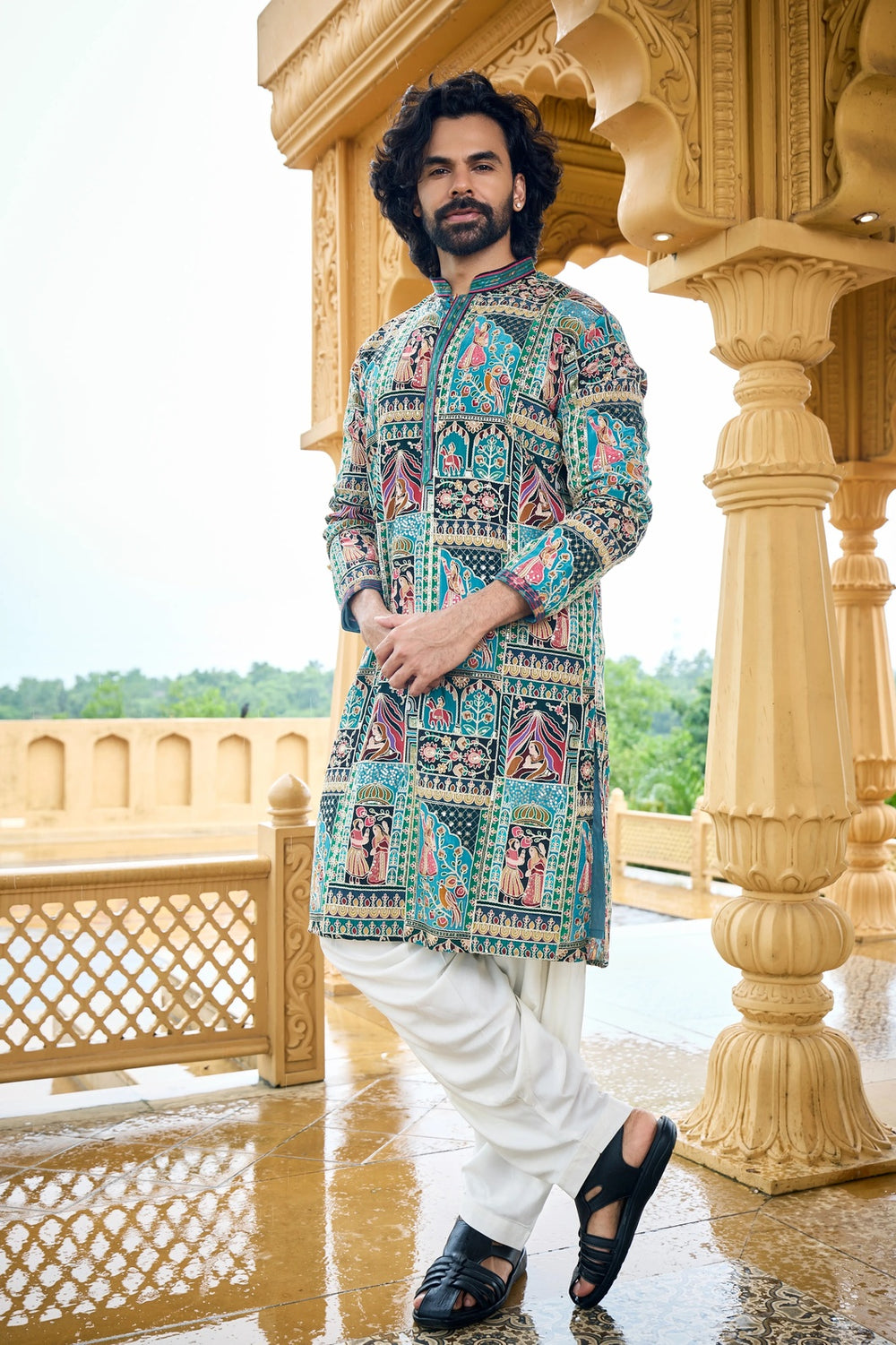 Kurta Collection - Royal Green Heritage Kurta With Motif Detailing