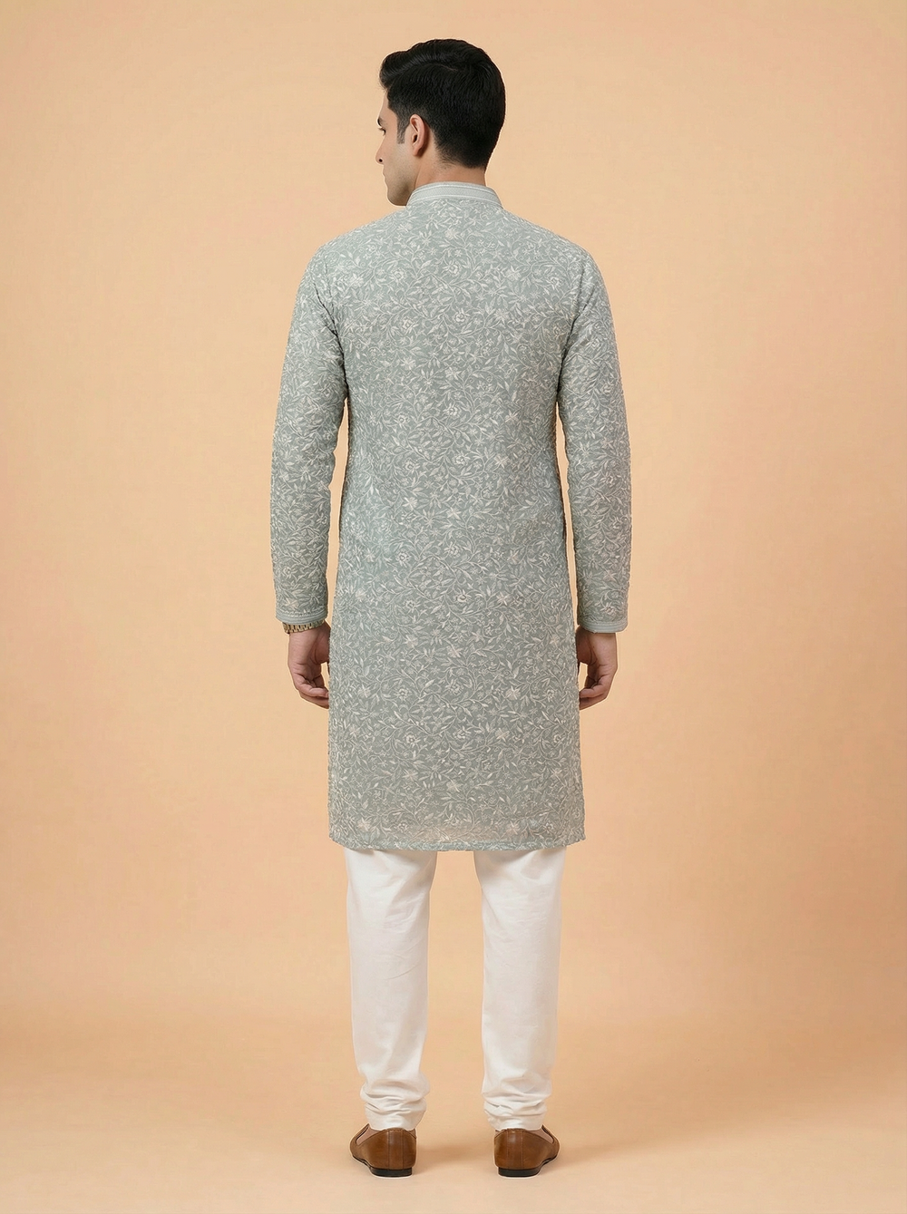 Kurta Collection – Sage Green Woven Kurta for Men
